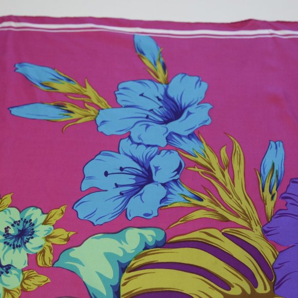 Multi-Color Flower Floral Print Square Scarf - Picture 6 of 7